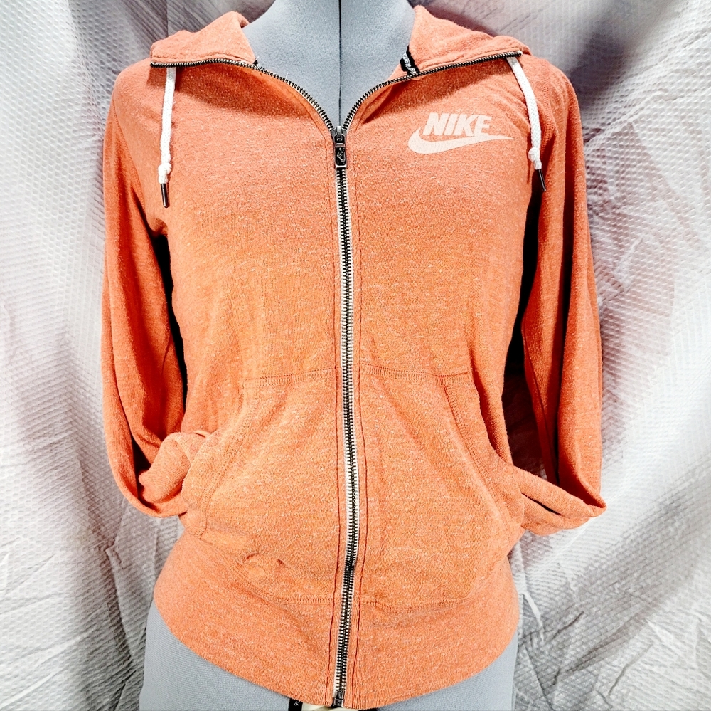 Nike Womens Size Small Orange White Zip Up Hoodie Track Jacket Athletic Wear